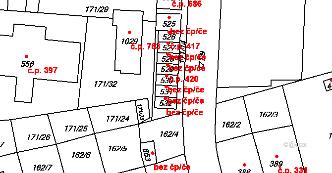 Černovice 43035337 na parcele st. 531 v KÚ Černovice u Tábora, Katastrální mapa