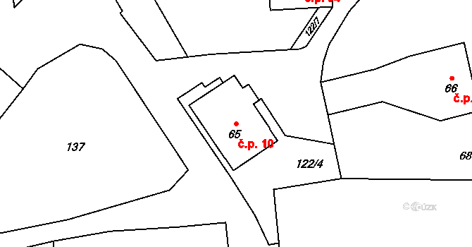 Guntramovice 10, Budišov nad Budišovkou na parcele st. 65 v KÚ Guntramovice, Katastrální mapa