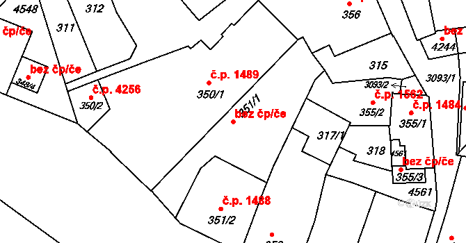 Kroměříž 44980337 na parcele st. 351/1 v KÚ Kroměříž, Katastrální mapa