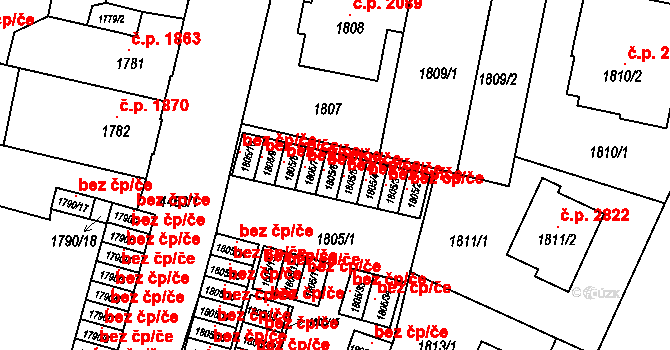 Teplice 45147337 na parcele st. 1805/6 v KÚ Teplice, Katastrální mapa