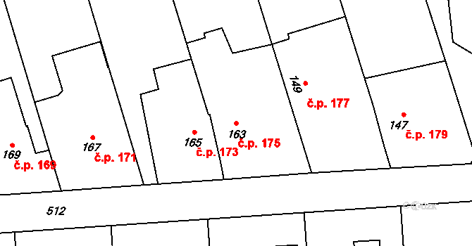 Chlebičov 175 na parcele st. 163 v KÚ Chlebičov, Katastrální mapa