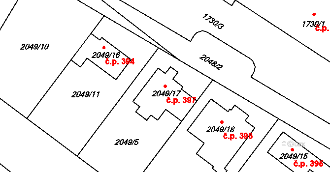 Brňany 397, Vyškov na parcele st. 2049/17 v KÚ Vyškov, Katastrální mapa