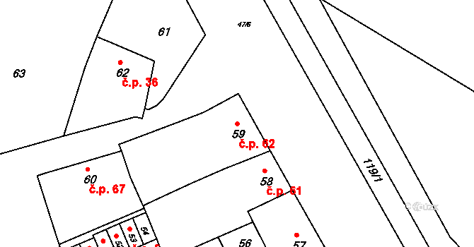 Marefy 62, Bučovice na parcele st. 59 v KÚ Marefy, Katastrální mapa