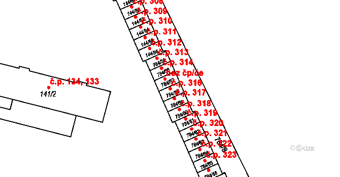 Provodín 316 na parcele st. 784/58 v KÚ Provodín, Katastrální mapa