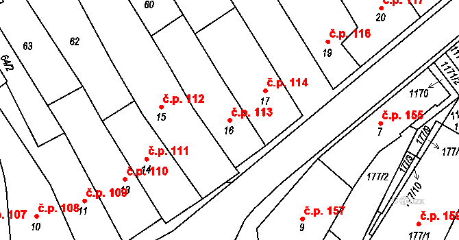 Chrast 113 na parcele st. 16 v KÚ Chrast, Katastrální mapa