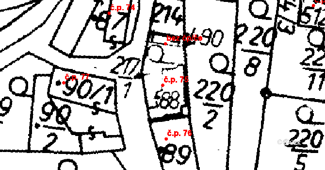 Bernartice 75 na parcele st. 88 v KÚ Bernartice u Milevska, Katastrální mapa