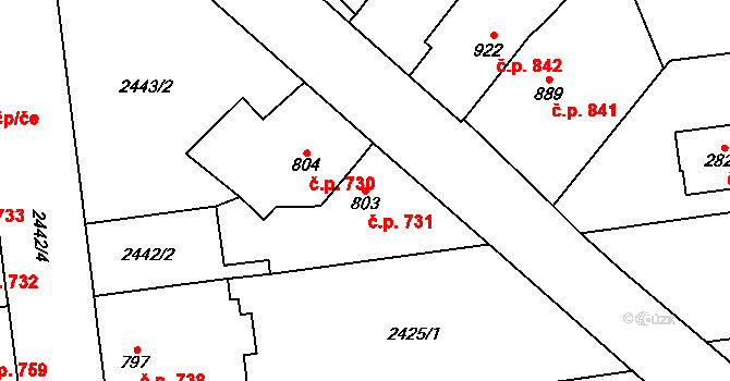 Choceň 731 na parcele st. 803 v KÚ Choceň, Katastrální mapa