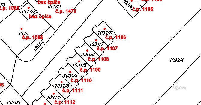 Třešť 1107 na parcele st. 1031/7 v KÚ Třešť, Katastrální mapa