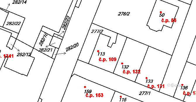 Neratovice 109 na parcele st. 113 v KÚ Neratovice, Katastrální mapa