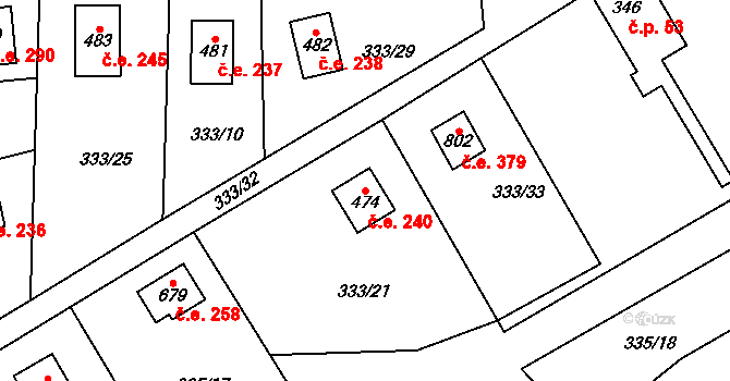 Čisovice 240 na parcele st. 474 v KÚ Čisovice, Katastrální mapa