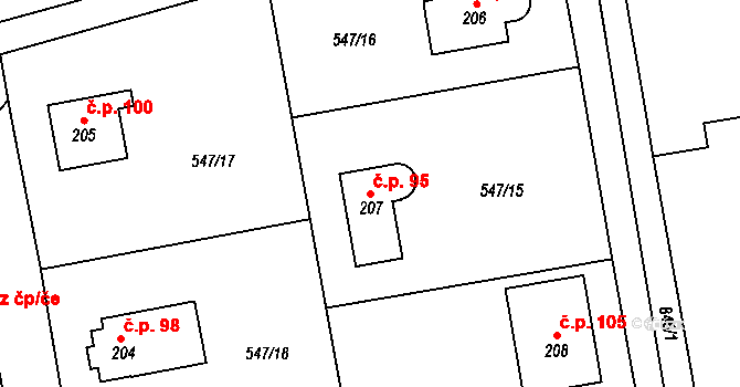 Pikovice 95, Hradištko na parcele st. 207 v KÚ Hradištko pod Medníkem, Katastrální mapa