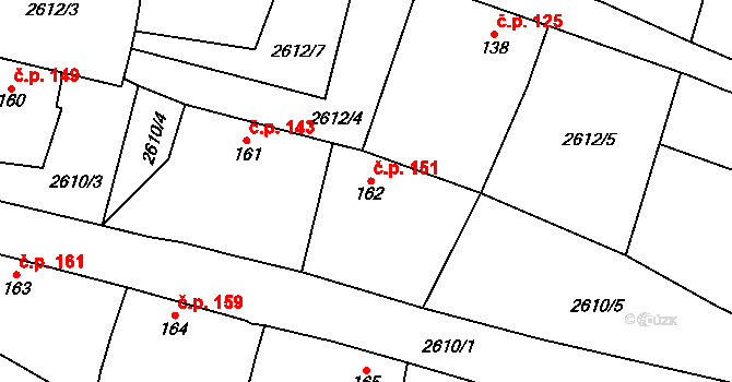 Ledce 151 na parcele st. 162 v KÚ Ledce u Plzně, Katastrální mapa