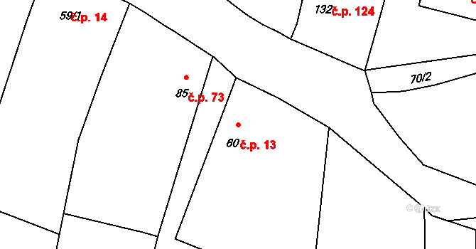 Skočice 13, Přeštice na parcele st. 60 v KÚ Skočice u Přeštic, Katastrální mapa
