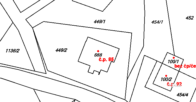 Dolní Adršpach 85, Adršpach na parcele st. 688 v KÚ Dolní Adršpach, Katastrální mapa