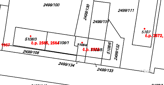 Zelené Předměstí 2563, Pardubice na parcele st. 5108/5 v KÚ Pardubice, Katastrální mapa