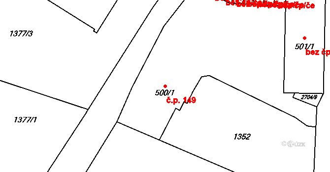 Bílé Předměstí 149, Pardubice na parcele st. 500/1 v KÚ Pardubice, Katastrální mapa