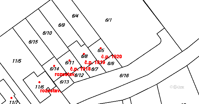 Kuřim 1920 na parcele st. 6/5 v KÚ Kuřim, Katastrální mapa