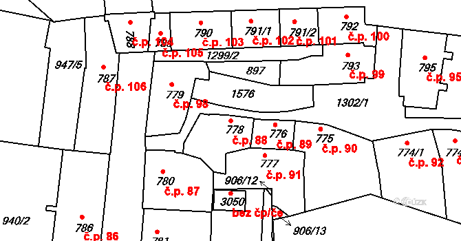 Latrán 88, Český Krumlov na parcele st. 778 v KÚ Český Krumlov, Katastrální mapa