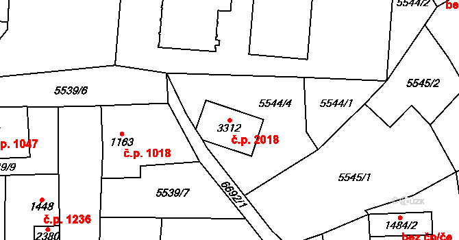 Kraslice 2018 na parcele st. 3312 v KÚ Kraslice, Katastrální mapa