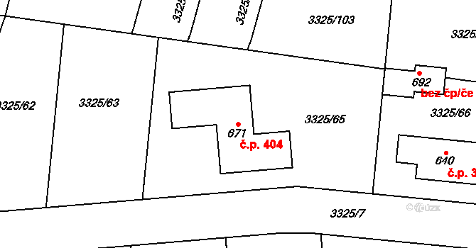 Višňové 404 na parcele st. 671 v KÚ Višňové, Katastrální mapa