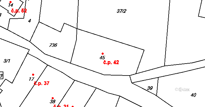 Tojice 42 na parcele st. 45 v KÚ Tojice, Katastrální mapa