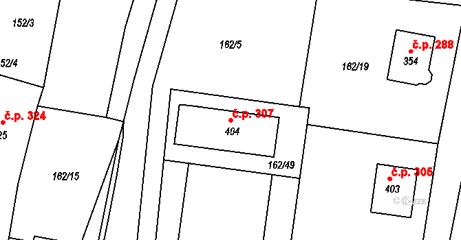 Žďárná 307 na parcele st. 404 v KÚ Žďárná, Katastrální mapa