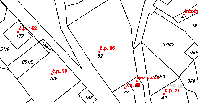Plenkovice 86 na parcele st. 82 v KÚ Plenkovice, Katastrální mapa