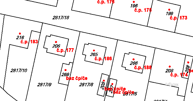Olešnice 186 na parcele st. 265 v KÚ Olešnice u Trhových Svinů, Katastrální mapa