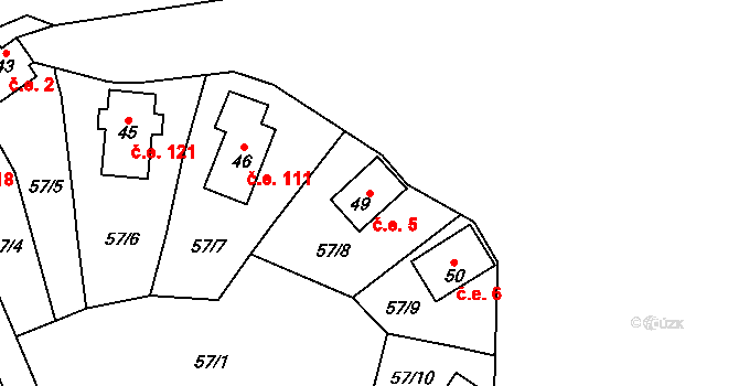Nivy 5, Děpoltovice na parcele st. 49 v KÚ Nivy, Katastrální mapa