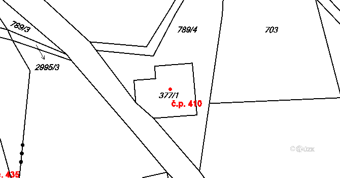 Polubný 410, Kořenov na parcele st. 377/1 v KÚ Polubný, Katastrální mapa