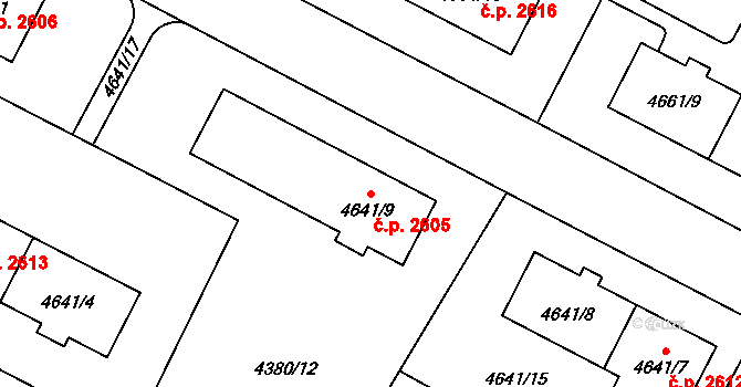 Jihlava 2605 na parcele st. 4641/9 v KÚ Jihlava, Katastrální mapa