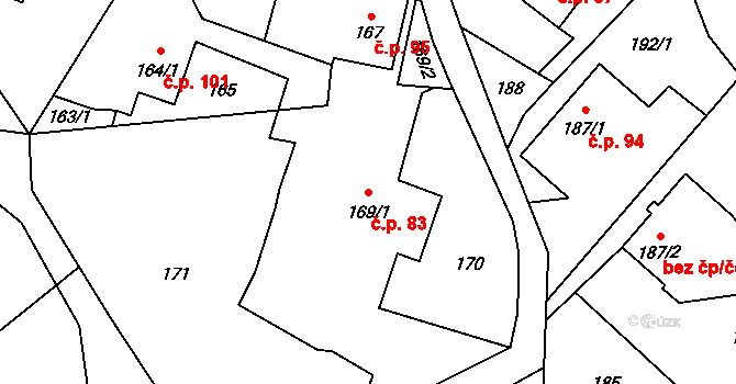 Dolní Líštná 83, Třinec na parcele st. 169/1 v KÚ Dolní Líštná, Katastrální mapa