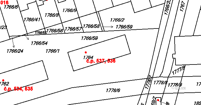 Mníšek pod Brdy 536,537 na parcele st. 1764 v KÚ Mníšek pod Brdy, Katastrální mapa