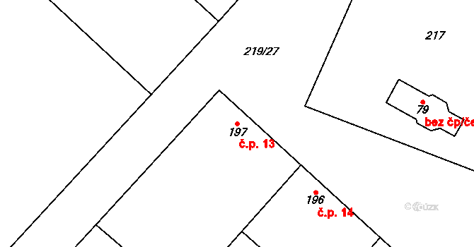 Hospozínek 13, Hospozín na parcele st. 197 v KÚ Hospozín, Katastrální mapa