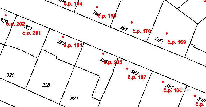 Těmice 232 na parcele st. 323 v KÚ Těmice u Hodonína, Katastrální mapa