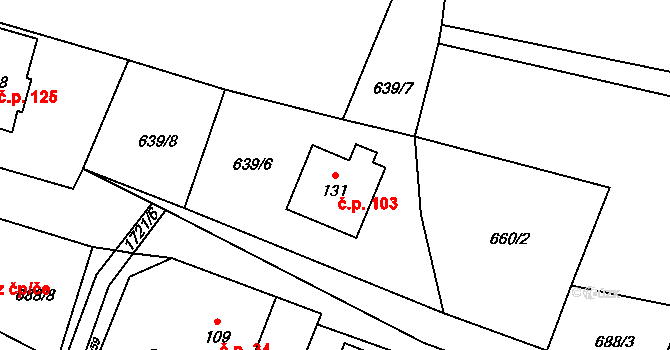 Vyskytná nad Jihlavou 103 na parcele st. 131 v KÚ Vyskytná nad Jihlavou, Katastrální mapa