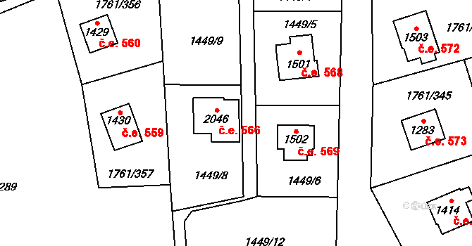 Morávka 566 na parcele st. 2046 v KÚ Morávka, Katastrální mapa