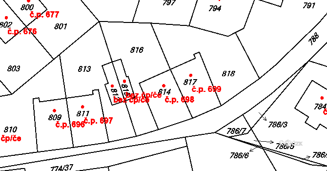 Libušín 698 na parcele st. 814 v KÚ Libušín, Katastrální mapa