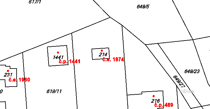 Olešovice 1874, Kamenice na parcele st. 214 v KÚ Těptín, Katastrální mapa