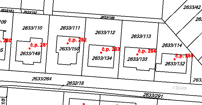 Dačice III 283, Dačice na parcele st. 2633/134 v KÚ Dačice, Katastrální mapa