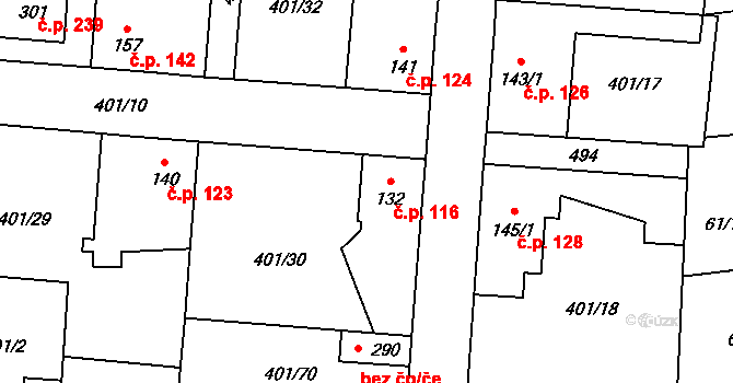 Žilina 116 na parcele st. 132 v KÚ Žilina, Katastrální mapa
