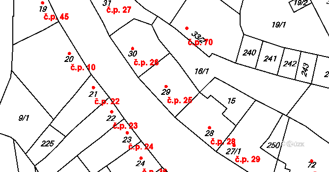 Tážaly 25, Kožušany-Tážaly na parcele st. 29 v KÚ Tážaly, Katastrální mapa