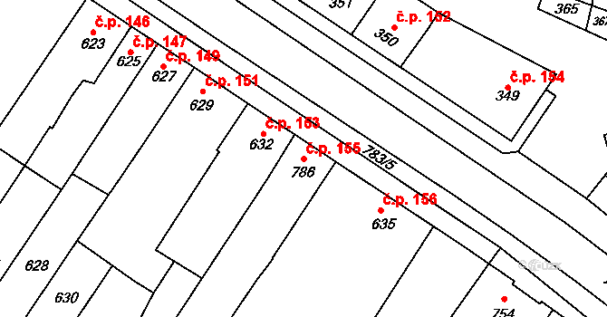 Křelov 155, Křelov-Břuchotín na parcele st. 786 v KÚ Křelov, Katastrální mapa