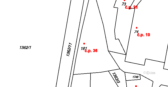 Smilovice 36 na parcele st. 181 v KÚ Smilovice, Katastrální mapa