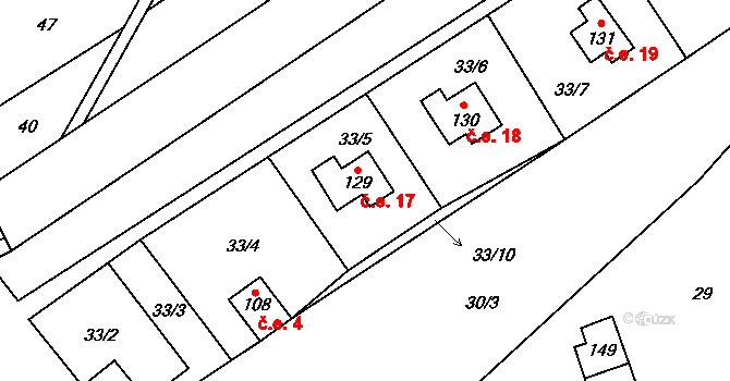 Břežany nad Ohří 17, Budyně nad Ohří na parcele st. 129 v KÚ Břežany nad Ohří, Katastrální mapa