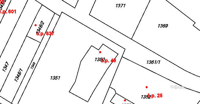 Zašová 49 na parcele st. 1350 v KÚ Zašová, Katastrální mapa