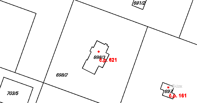 Hradištko 621 na parcele st. 698/3 v KÚ Hradištko u Sadské, Katastrální mapa