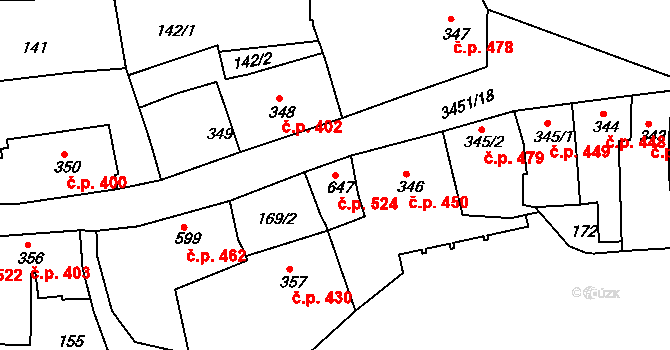 Lysá nad Labem 524 na parcele st. 647 v KÚ Lysá nad Labem, Katastrální mapa