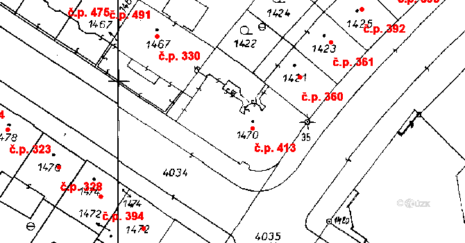 Poděbrady II 413, Poděbrady na parcele st. 1470 v KÚ Poděbrady, Katastrální mapa