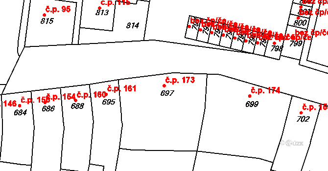 Proboštov 173 na parcele st. 697 v KÚ Proboštov u Teplic, Katastrální mapa